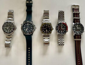 Seiko, Tudor, and Rolex watches in a luxury watch collection